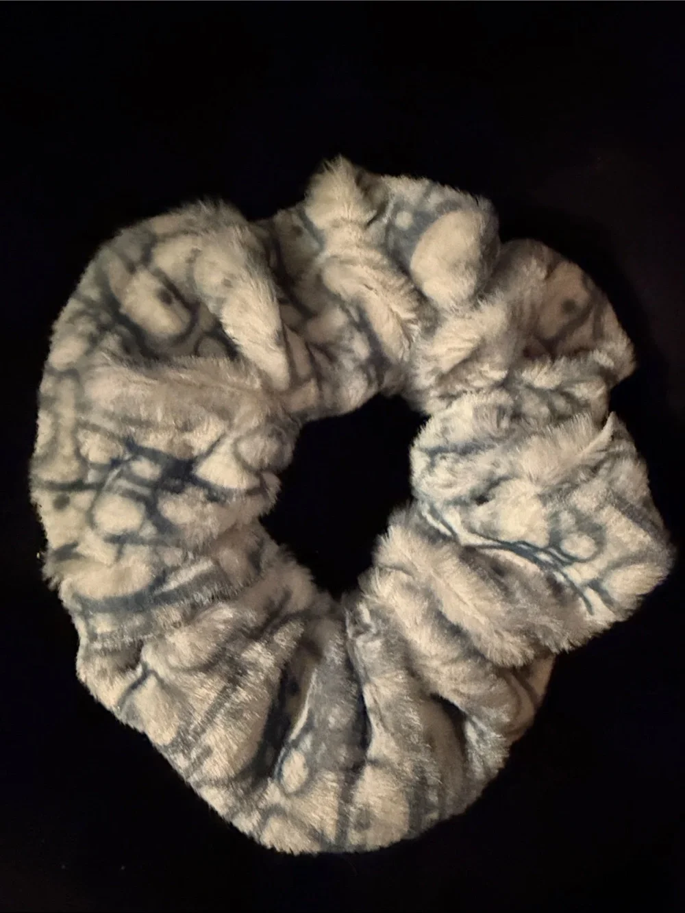 Faux Fur Blue Marble Scrunchie - Women Accessories